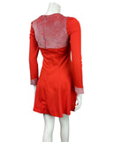 VINTAGE 60s 70s BRIGHT RED SILVER LUREX FLOWER MOD SKATER FIT & FLARE DRESS 6 8