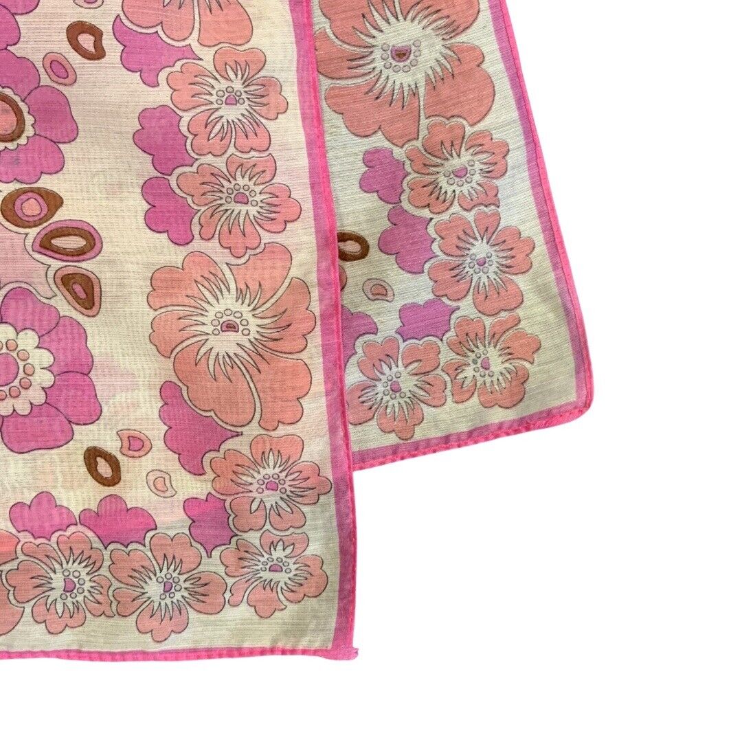 VINTAGE 60s 70s PINK, PURPLE, FLOWER POWER, FLORAL, PSYCHEDELIC PRINT SCARF