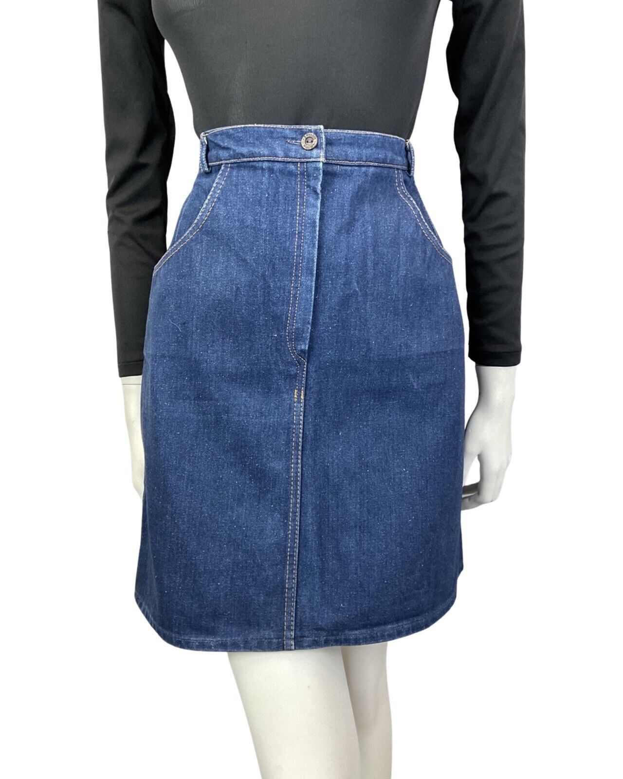 VINTAGE 60s 70s DENIM BLUE WESTERN BOHO SHORT SKIRT 8 10