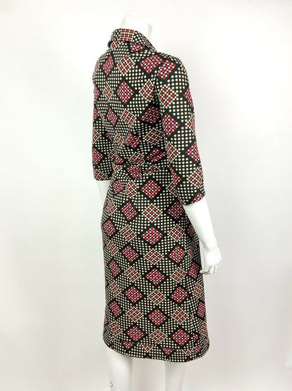 VINTAGE 60s 70s BLACK WHITE RED PINK POLKA-DOT CHECKED DAGGER SHIRT DRESS 14 16