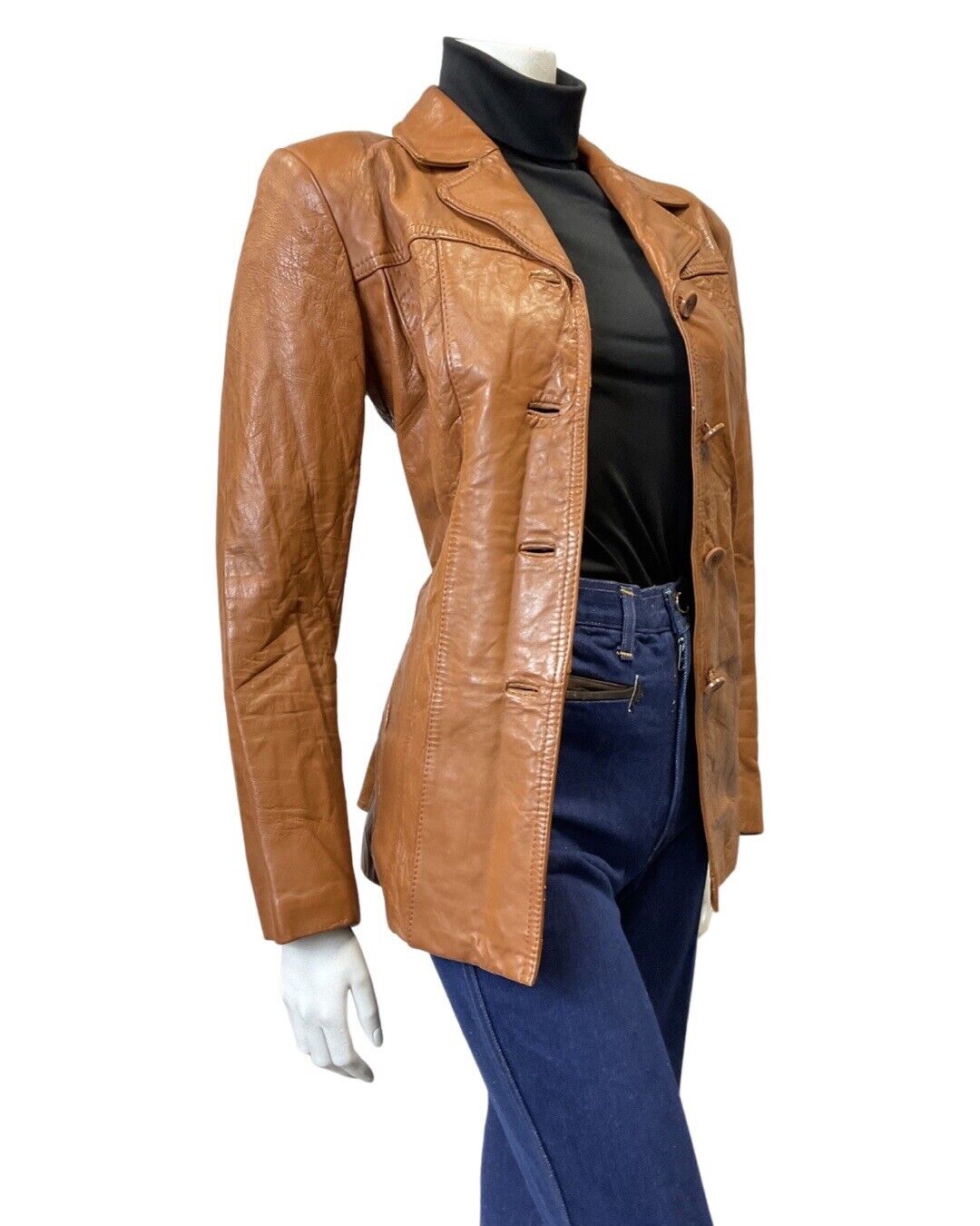 VINTAGE 60s 70s TAN BROWN NORTHERN SOUL MOD MID LEATHER JACKET 16 18