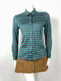 VINTAGE 70s STYLE 90s GREEN GREY RED WHITE STRIPED MOD SHIRT 10