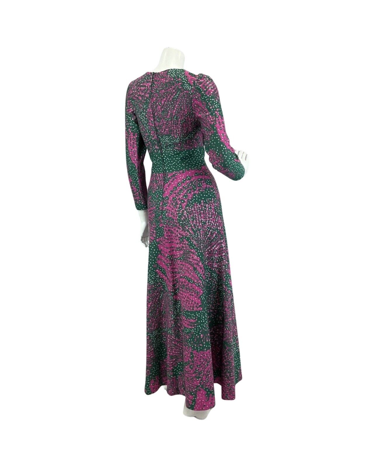 VINTAGE 60s 70s GREEN PINK SILVER DISCO EVENING PARTY MAXI DRESS 8