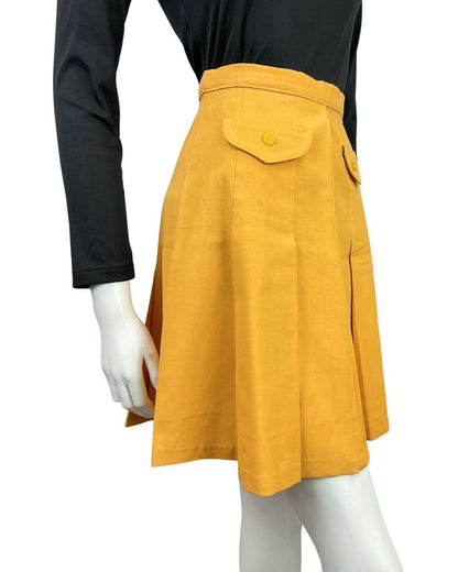 VINTAGE 60s 70s SUNSHINE YELLOW MOD PLEATED SHORT SKIRT 6