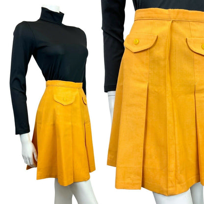 VINTAGE 60s 70s SUNSHINE YELLOW MOD PLEATED SHORT SKIRT 6