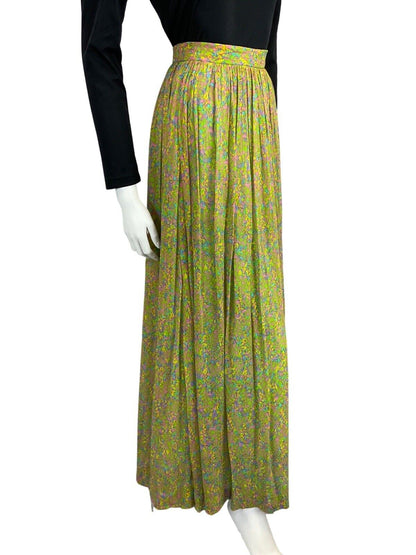 VINTAGE 60s 70s GREEN PINK BLUE YELLOW FLORAL FLOATY BOHO FOLK MAXI SKIRT 4