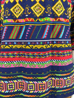 VTG 60s 70s BLUE YELLOW PINK AZTEC PSYCHEDELIC GEOMETRIC TRIBAL BLOUSE TOP 10 12