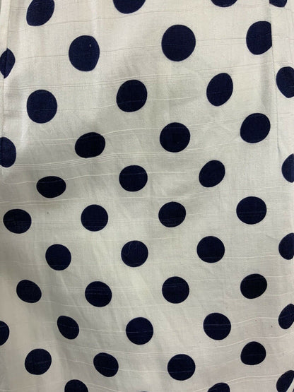 VTG 60s 70s NAVY BLUE WHITE POLKA DOT FLOUNCE RUFFLE EMPIRE MOD DRESS 10 12