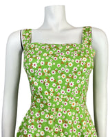 VINTAGE 60s 70s GREEN WHITE PINK DAISY FLOWER DITSY MOD STRAPPY SUN DRESS 6