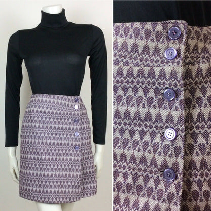 ORIGINAL VTG 60s PURPLE BUTTON UP MINI SKIRT SZ 8