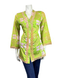 VINTAGE 60s 70s GREEN PINK WHITE GEOMETRIC FLORAL NIGHT SHIRT BLOUSE 10