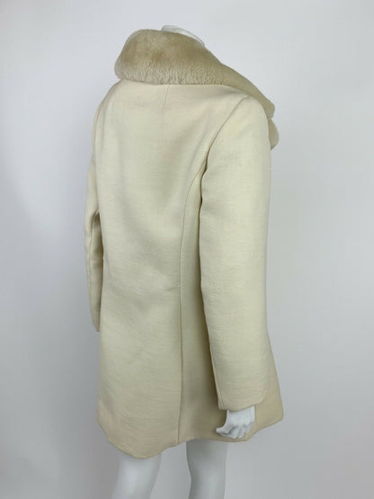 VTG 60S 70S CREAM DOUBLE BREASTED MOD PEA COAT 10 12