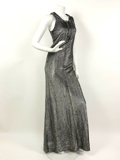 VTG 60s 70s SILVER LUREX GLITTER STUDIO 54 DISCO GLAM SLEEVELESS MAXI DRESS 6