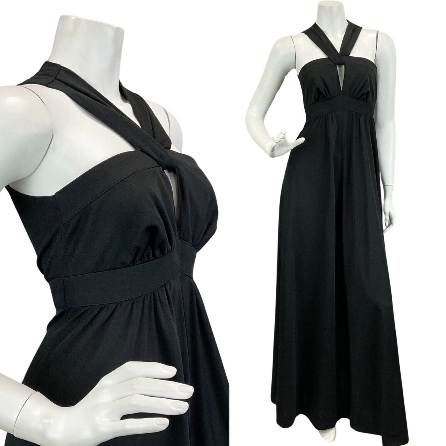 VINTAGE 60s 70s BLACK CROSS FRONT STRAPLESS PARTY BOHO FOLK  MAXI DRESS 6