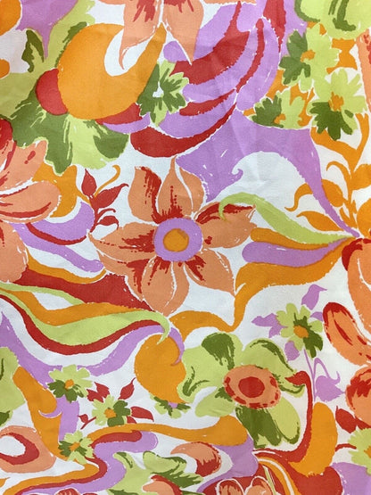 VINTAGE 60s 70s ORANGE GREEN LILAC PSYCHEDELIC FLORAL SUMMER MAXI DRESS 8 10