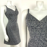 VTG 70s GREY SILVER GLITTER LUREX STRAPPY SWEETHEART ACANTHUS A-LINE DRESS 8