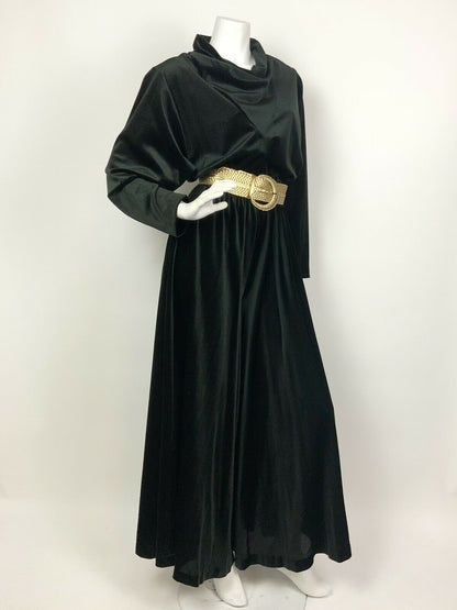 VTG 60s 70s BLACK VELVET COWL NECK BATWING STUDIO 54 PARTY DISCO JUMPSUIT 8 10