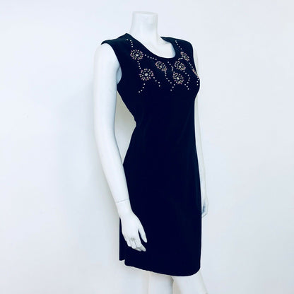 VINTAGE 1960S SEQUIN BLACK VELVET EMBELLISHED MINI DRESS 10 12