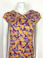 VTG 60s PINK PURPLE RED SILVER YELLOW ABSTRACT FLORAL SHIFT DRESS 14 16 18