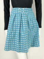 VTG 60s 70s BABY BLUE WHITE DIAMOND CHECKERBOARD GEOMETRIC PLEATED MOD SKIRT 8