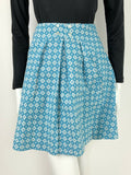 VTG 60s 70s BABY BLUE WHITE DIAMOND CHECKERBOARD GEOMETRIC PLEATED MOD SKIRT 8