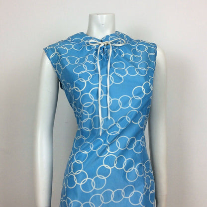 60S VINTAGE BLUE WHITE CIRCLE HOOP PRINT VINTAGE DRESS 10 12