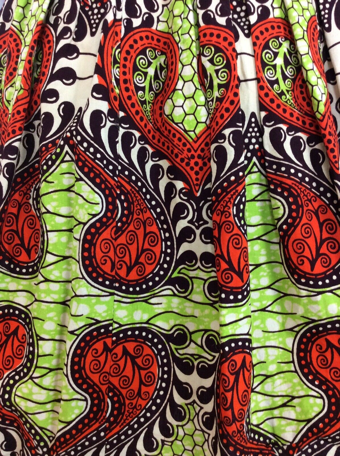 VINTAGE 60s 70s DRESS PSYCHEDELIC ANIMAL PRINT BATIK LIME GREEN ORANGE BLACK 14