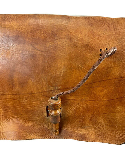 VINTAGE 60s 70s TAN BROWN WOODEN PEG BOHO LEATHER SHOULDER BAG