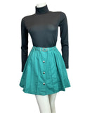 VINTAGE 60s 70s TEAL GREEN SILVER BELTED PLEATED MOD MINI SKIRT 4