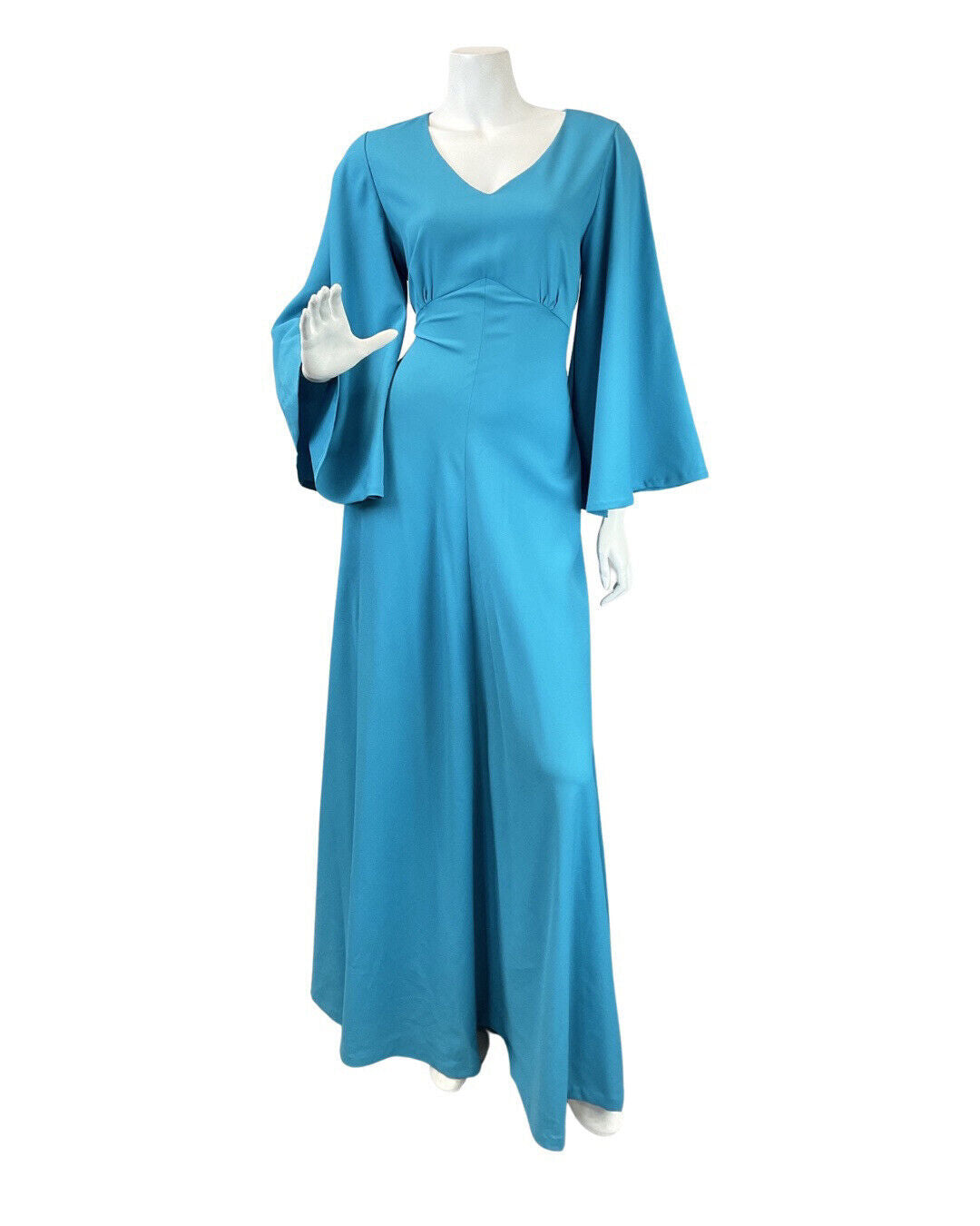 VINTAGE 60s 70s BRIGHT BLUE FLARED SLEEVE ELEGANT GOWN MAXI DRESS 8 10