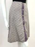 VINTAGE 60s 70s PURPLE CREAM GEOMETRIC IKAT BIRDS EYE MOD A-LINE SKIRT 8 10