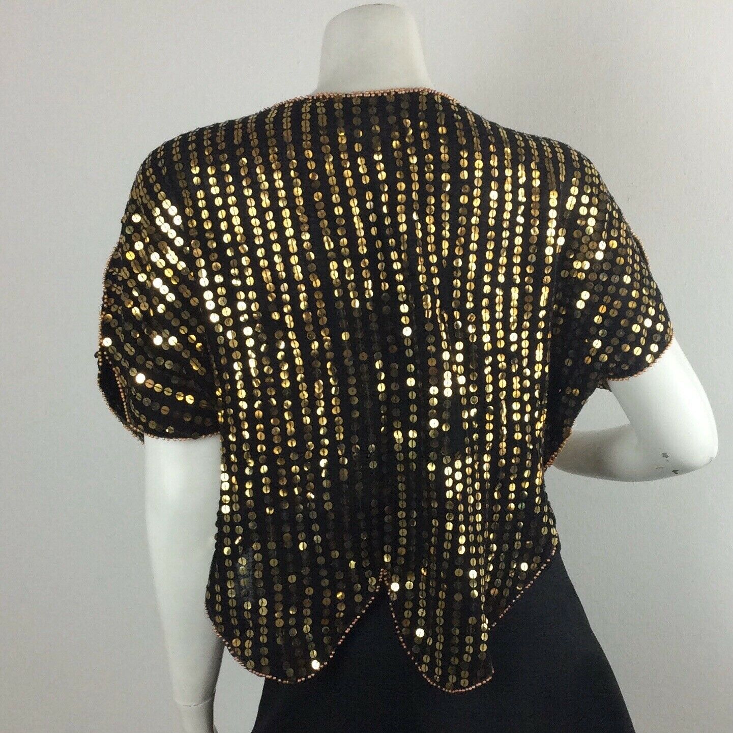 VINTAGE 1970’S BUTTERFLY TOP,BLACK, GOLD SEQUINS, BEADS, DISCO EVENING 8 10