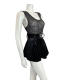 VINTAGE 60s 70s BLACK SILVER CROCHETED KNITTED DISCO PARTY VEST TOP 10 12