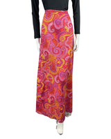 VINTAGE 60s 70s PINK YELLOW PSYCHEDELIC DAISY PAISLEY DOTTY MAXI SKIRT 8