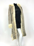 VTG 60s 70s SAND BEIGE CREAM SUEDE SHEARLING DOUBLE-BREASTED MOD HOODED COAT 12