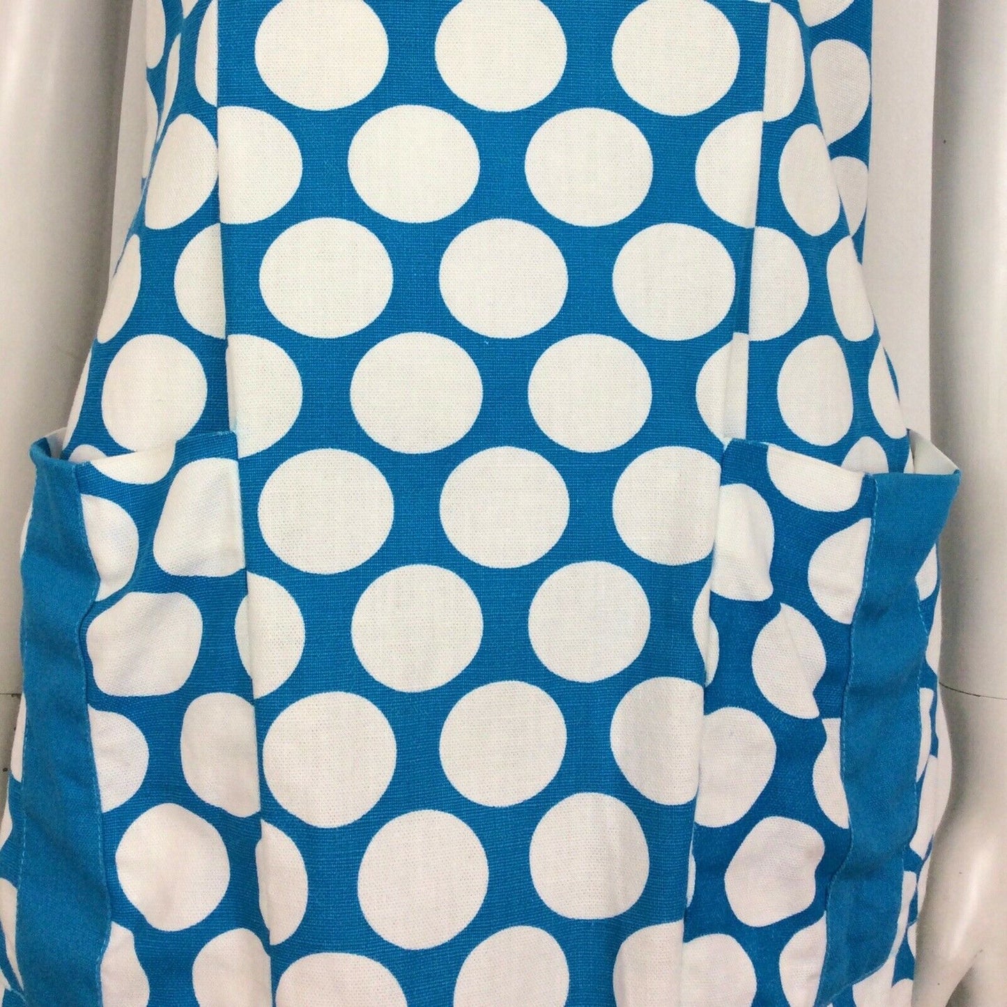 VTG 60S 70S BLUE WHITE SPOTTED COTTON SUMMER DRESS 8