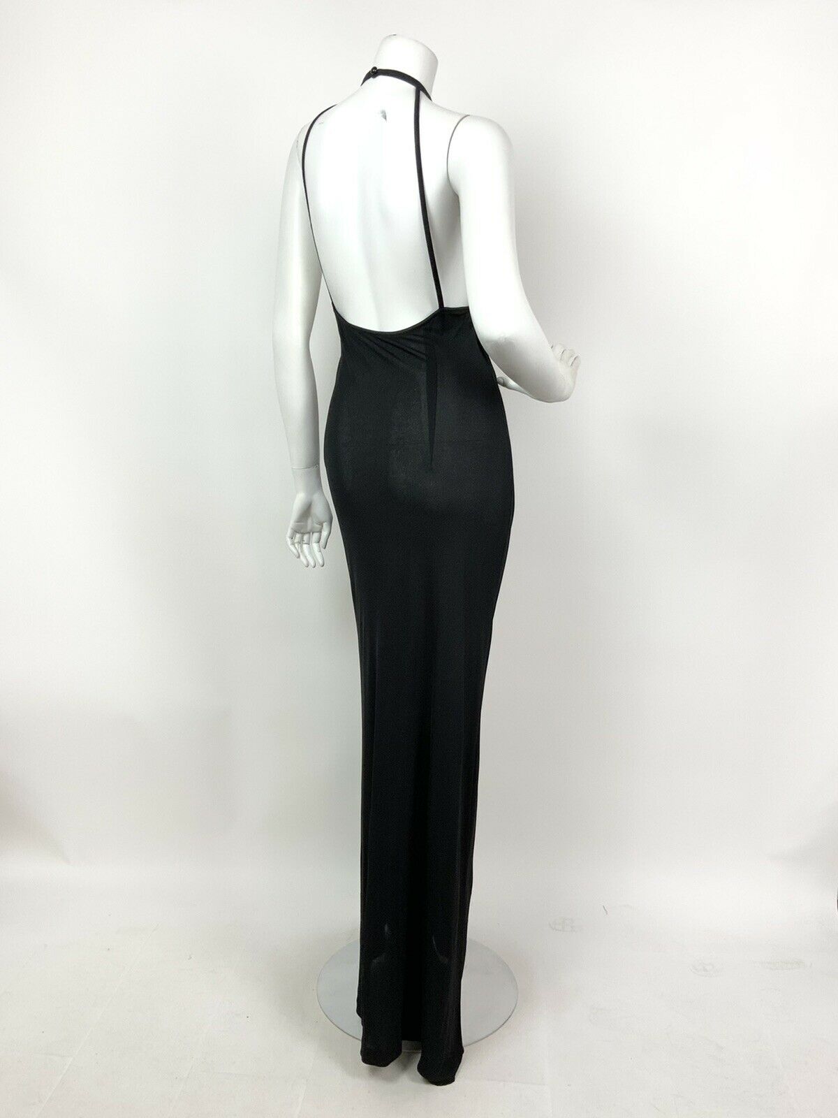 VINTAGE 60s 70s BLACK SEQUIN STRAPPY DISCO GLAM MAXI DRESS 12 14