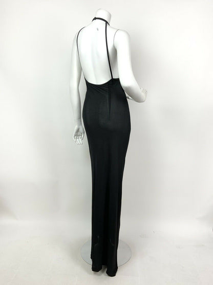 VINTAGE 60s 70s BLACK SEQUIN STRAPPY DISCO GLAM MAXI DRESS 12 14