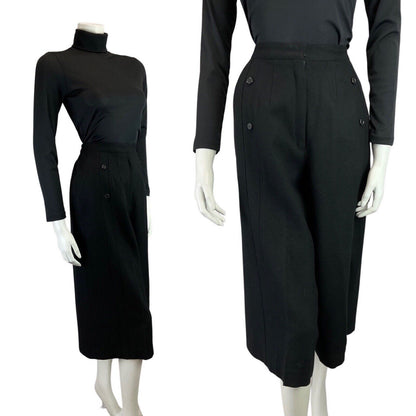 VINTAGE 60s 70s BLACK MOD WOOL CULOTTES CROPPED TROUSERS 8