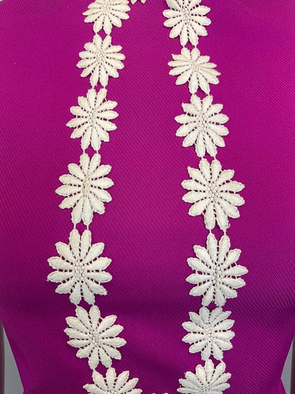 VINTAGE 60s 70s BRIGHT PURPLE WHITE DAISY FLOWER MOD FITTED DRESS 10 12