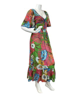 VINTAGE 60s 70s GREEN PINK BLUE FLORAL PSYCHEDELIC COLIN GLASCOE MAXI DRESS 8