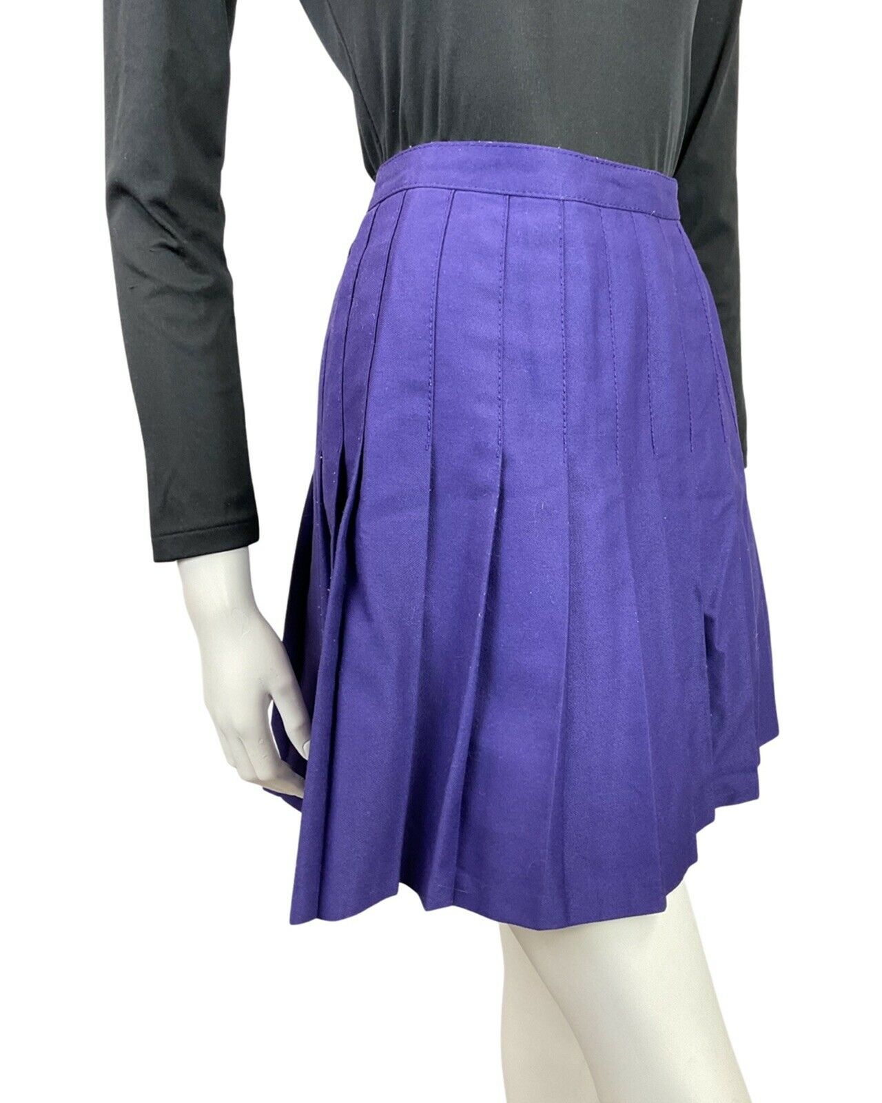 VINTAGE 60s 70s VIOLET PURPLE PLEATED MOD MINI SHORT SKIRT 8 10