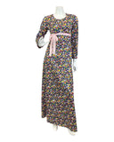 VINTAGE 60s 70s BLUE PINK YELLOW DAISY FLOWER EMPIRE MOD MAXI DRESS 8 10