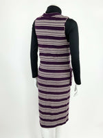 VTG 60s 70s MOD PURPLE WHITE STRIPED SLEEVELESS WOOL VEST DRESS WAISTCOAT 8 10