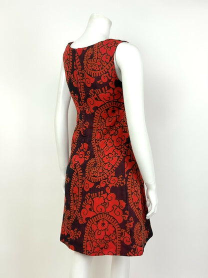 VINTAGE 60s 70s RED BLUE FLORAL PAISLEY EMPIRE LINE SLEEVELESS MOD DRESS 6 8