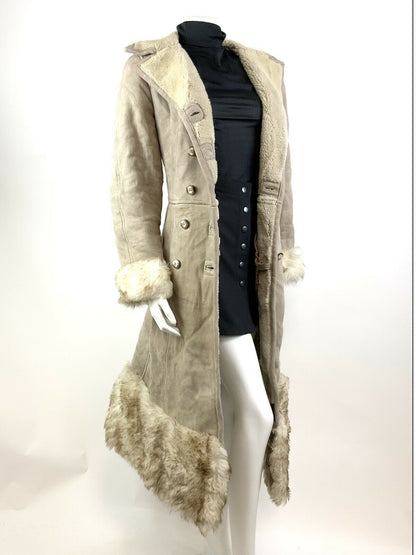 VINTAGE 60s 70s BEIGE CREAM DOUBLE-BREASTED SHEARLING PENNY LANE BOHO COAT 8 10