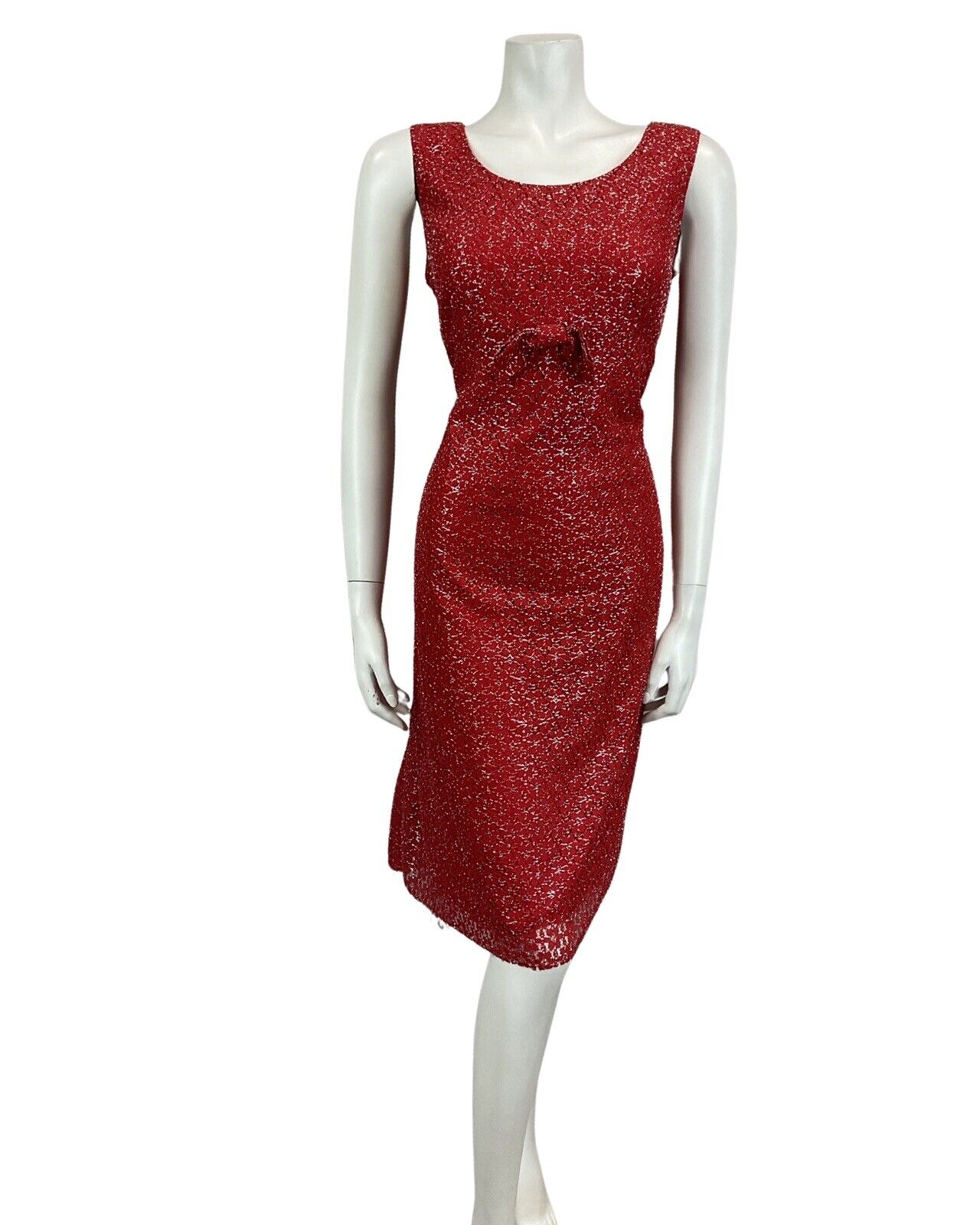 VINTAGE 60s 70s RED SILVER MOD DISCO MIDI PARTY CHRISTMAS EVENING DRESS 14