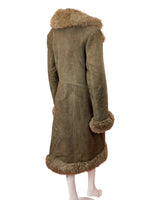 VTG 60s 70s LIGHT BROWN SUEDE LEATHER SHEARLING FUR COLLAR BOHO PENNY COAT 14 16