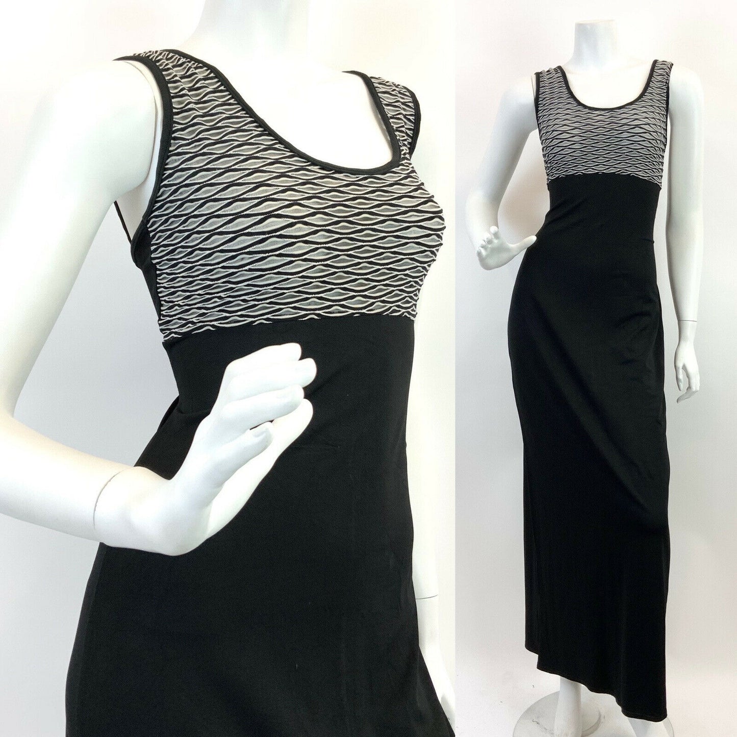 VTG 70s STYLE 90s BLACK WHITE GEOMETRIC STUDIO 54 DISCO GLAM MAXI DRESS 10 12