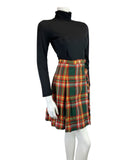 VINTAGE 60s 70s GREEN RED YELLOW TARTAN CHECKED BUCKLE MOD KILT SKIRT 6